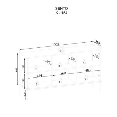 Комод трехдверный стеклянный с освещением в госинную Sento K154 1PKT LED Черный/Дуб Вотан Meble Piaski SENTO_K154_CZARNY/DĄB WOTAN фото