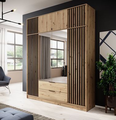 Антресоль надставка на шкаф Nelly 2D Дуб Артизан/ Черный ламели Meble Piaski Nadstawka Nelly 2D_ARTISAN/LAMELA CZARNY фото