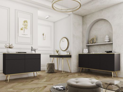Комод дводверний ORO MDF Чорний/Золотий каркас ORO_MDF_KSZ107_CZARNY_ZLOTY фото