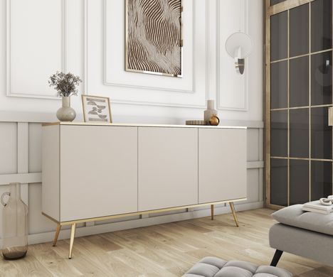 Комод трехдверный в гостинную ORO K-160 Бежевый/Золотой каркас ORO_K160_BEZOWY_ZLOTY фото