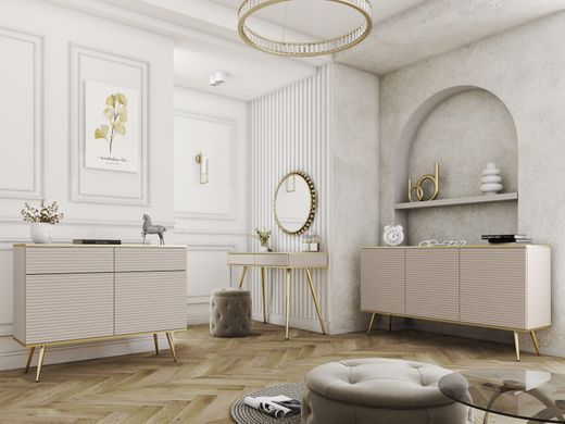 Комод трехдверный ORO MDF Бежевый/Золотой каркас ORO_MDF_K160_BEZOWY_ZLOTY фото