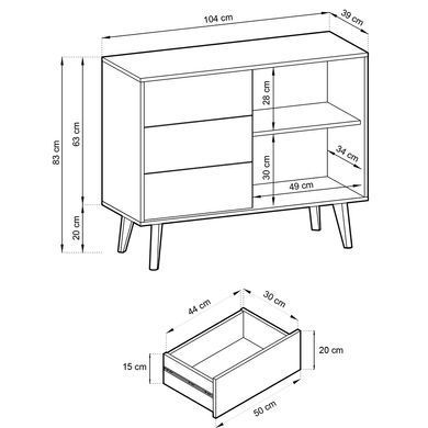 PIASKI MEBLI Украина - Шкаф двухдверный с полками на ножках в гостинную Willow KD104 Черный/Дуб Артизан Meble Piaski Meble Piaski 3
