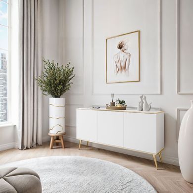 Комод тридверний ORO MDF Білий/Золотий каркас ORO_MDF_K160_BIALY_ZLOTY фото