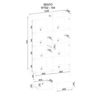 Вітрина дводверна скляна на ніжках з освітленням у вітальню Sento WTSZ104 3PKT LED Чорний/Дуб Вотан Meble Piaski SENTO_WTSZ104_CZARNY/DĄB WOTAN фото