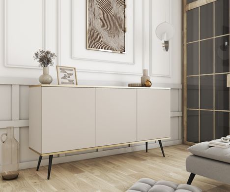 Комод трехдверный в гостинную ORO K-160 Бежевый/Черный каркас ORO_K160_BEZOWY_CZARNY фото