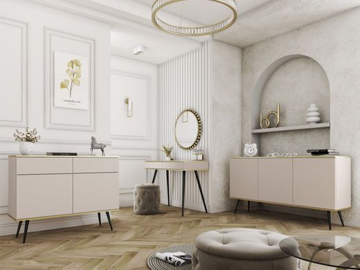 Комод трехдверный в гостинную ORO K-160 Бежевый/Черный каркас ORO_K160_BEZOWY_CZARNY фото