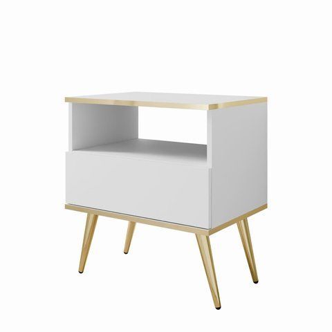 Тумба прикроватная с ящиком в спальню ORO S54 Белый/Золотой каркас ORO_S54_BIALY_ZLOTY фото