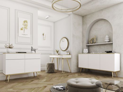 Туалетний столик з шухлядою у спальню ORO T102 Білий / Золотий каркас ORO_T102_BIALY_ZLOTY фото