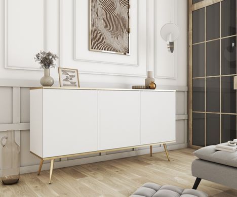 Комод тридверний у вітальню ORO K-160 Білий/Золотий каркас ORO_K160_BIALY_ZLOTY фото