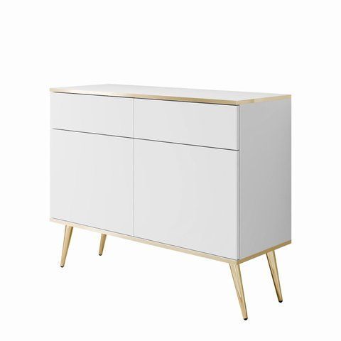 Комод двухдверный с ящиками в гостинную ORO KSZ107 Белый /Золотой каркас ORO_KSZ107_BIALY_ZLOTY фото