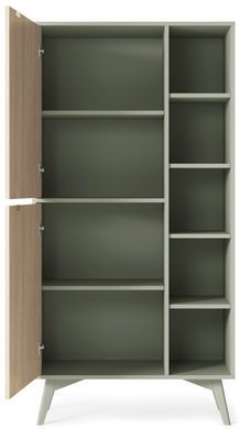 Стеллаж с дверями и нишей на ножках в гостинную, кабинет RG80 FOREST Эвкалипт/сканди елочка Meble Piaski FOREST_RG80_EUKALIPTUS фото