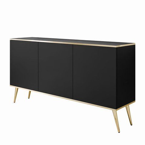 Комод трехдверный в гостинную ORO K-160 Черный/Золотой каркас ORO_K160_CZARNY_ZLOTY фото