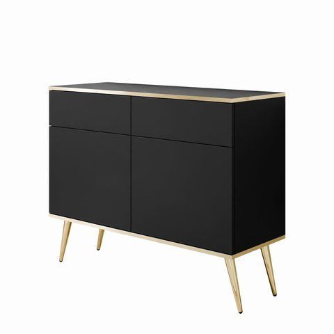 Комод двухдверный с ящиками в гостинную ORO KSZ107 Черный /Золотой каркас ORO_KSZ107_CZARNY_ZLOTY фото