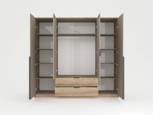 Шкаф четырехдверный с зеркалом LETTO Дуб терра/серый LETTO_S4D2S фото