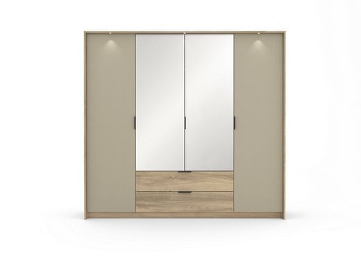 Шкаф четырехдверный с зеркалом LETTO Дуб терра/серый LETTO_S4D2S фото