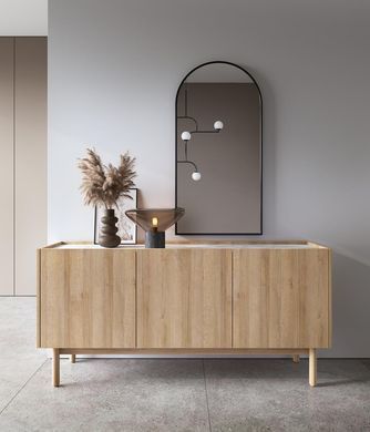 Комод трехдверный на ножках в гостинную BOHO K144/83 Дуб Ривьера золотий/Мрамор Б'янка Meble Piaski BOHO_K144/83_RIVIERA/MARMUR BIANCO фото