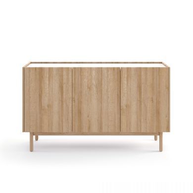 Комод трехдверный на ножках в гостинную BOHO K144/83 Дуб Ривьера золотий/Мрамор Б'янка Meble Piaski BOHO_K144/83_RIVIERA/MARMUR BIANCO фото
